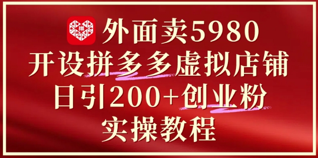 外面卖5980开设拼多多虚拟店铺：单日引流200+创业付费粉实战教程-如意资源网