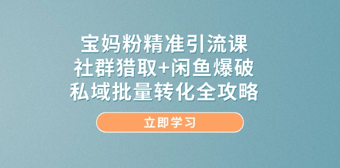 （14820期）宝妈粉精准引流课，社群猎取+闲鱼爆破，私域批量转化全攻略-如意资源网