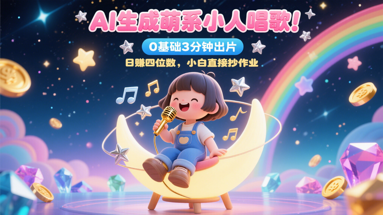 AI生成萌系小人唱歌！0基础3分钟出片，28个作品涨粉9万，日赚四位数，小白直接抄作业-如意资源网