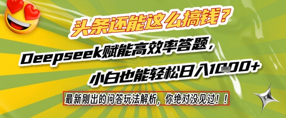 头条还能这么搞钱？最新刚出的问答玩法解析，你绝对没见过！Deepseek赋能高效率答题，小白也能轻松日入1k+-如意资源网
