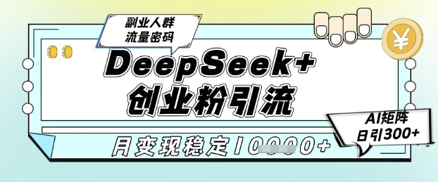 DeepSeek+创业粉精准引流，全新分享课4.0玩法，AI矩阵日引300+，多种变现方式，稳定月入1W-如意资源网