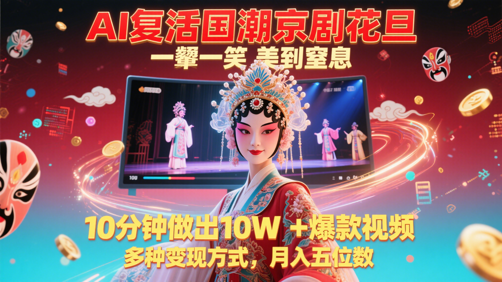 AI复活国潮京剧花旦，一颦一笑美到窒息，10分钟做出10W+爆款视频，多种变现方式，…-如意资源网
