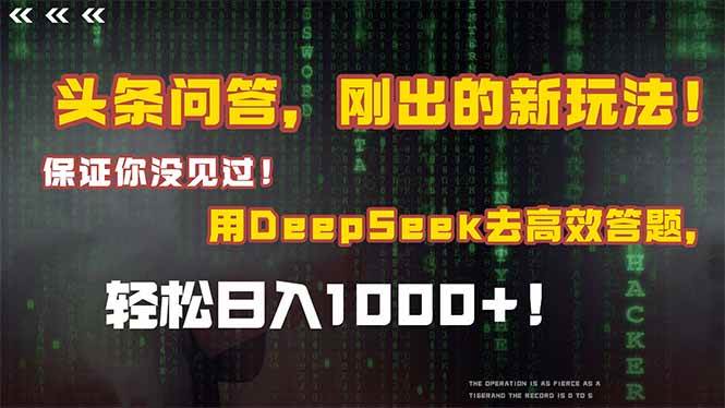 （14957期）头条问答，刚出的新玩法！保证你没见过！结合Deepseek高效答题，轻松日…-如意资源网
