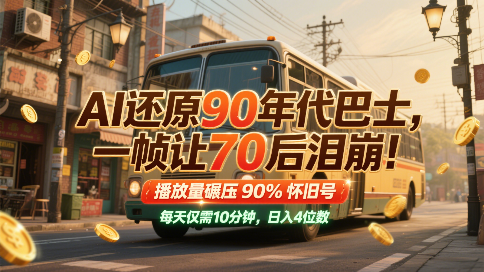 AI还原90年代巴士，一帧让70后泪崩！播放量碾压90%怀旧号，每天10分钟，日入4位数-如意资源网