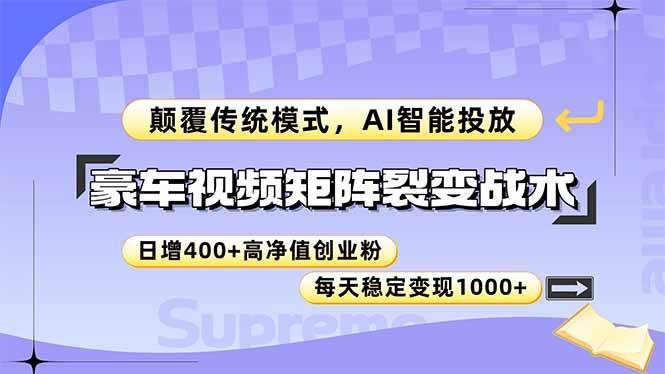 （14903期）豪车视频矩阵裂变战术，颠覆传统模式，AI智能投放，日增400+高净值创业…-如意资源网