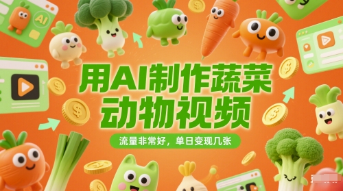 用AI制作蔬菜动物视频，流量非常好，单日变现几张-如意资源网