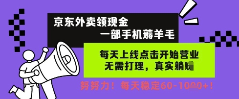 京东外卖领现金，一部手机薅羊毛，每天上线动动手指，无需打理，每天保底60+，每天就是如此轻松【揭秘】-如意资源网